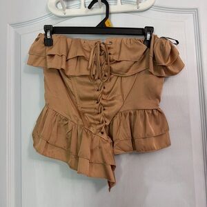 Forever 21 Tan Lace-Up Ruffle Top